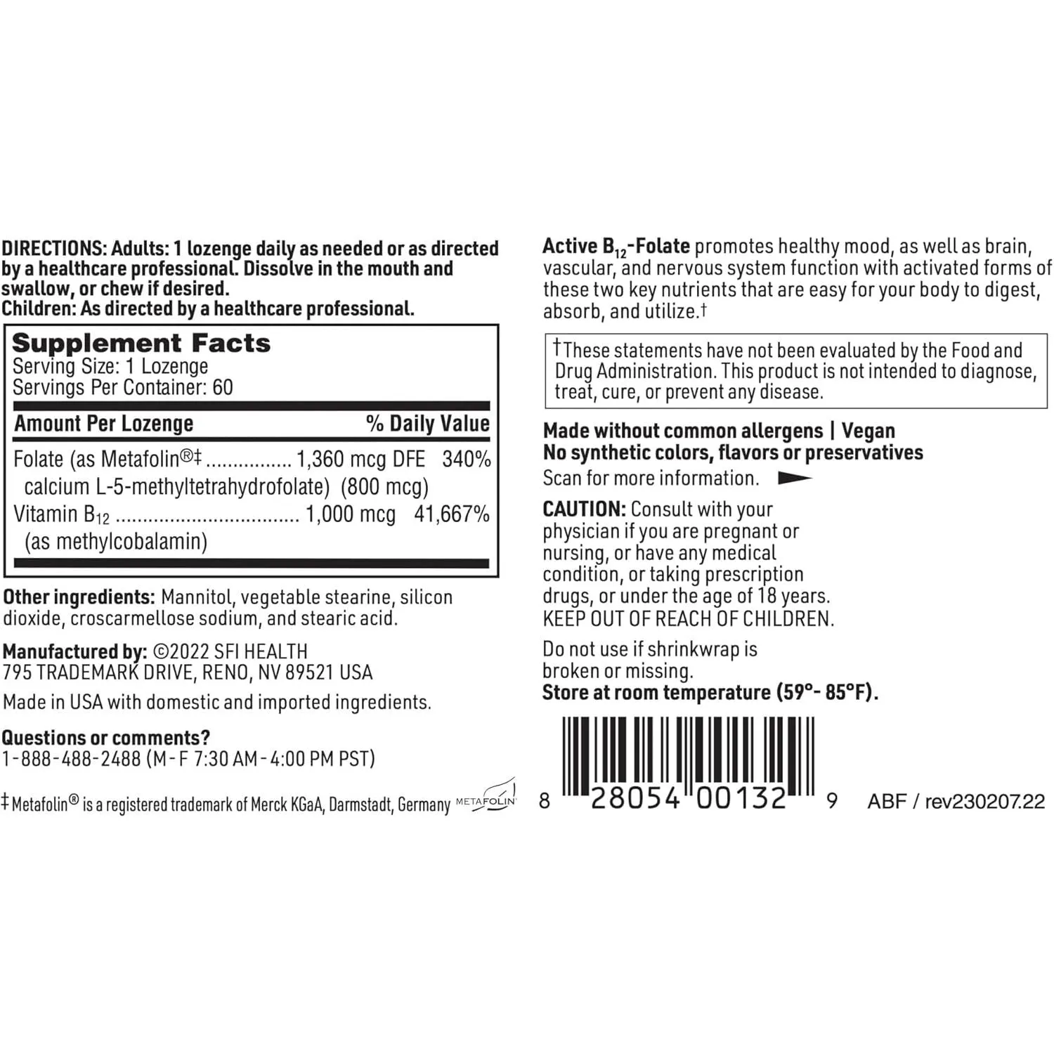 Active B12-Folate 60 Tabs by Klaire Labs/SFI Health