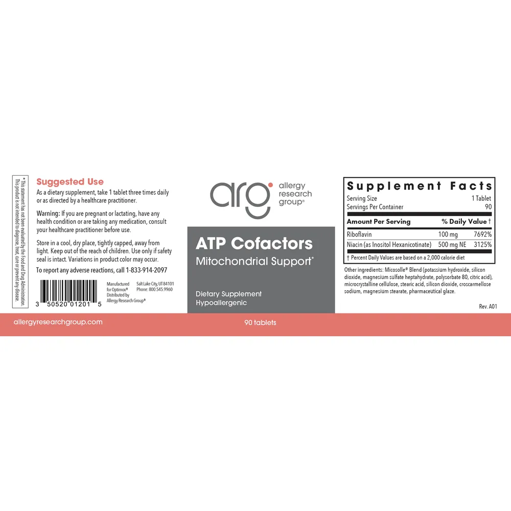 ATP Cofactors 90 tabs by Allergy Research Group (formerly Optimox)