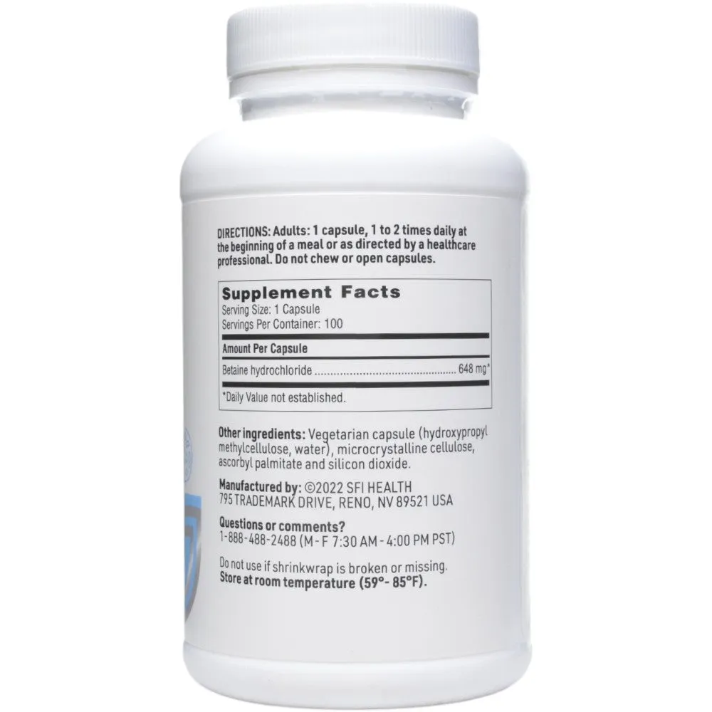 Betaine HCL 100 caps By Klaire Labs/SFI Health