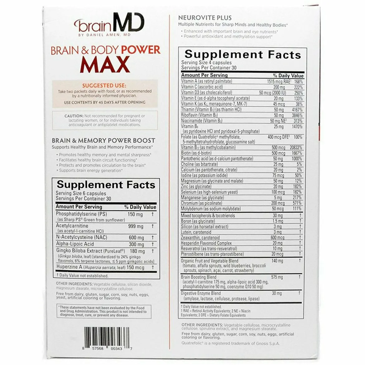 Brain & Body: Power Max 60 packets by BrainMD