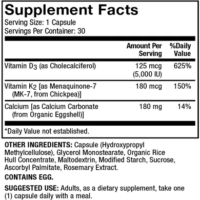 Calcium with Vitamins D3 & K2 30 caps by Dr. Mercola