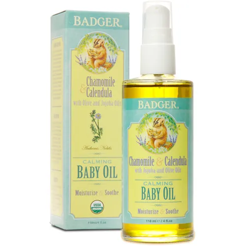 Calming Baby Oil Glass Bottle 4 fl oz By W.S. Badger Company
