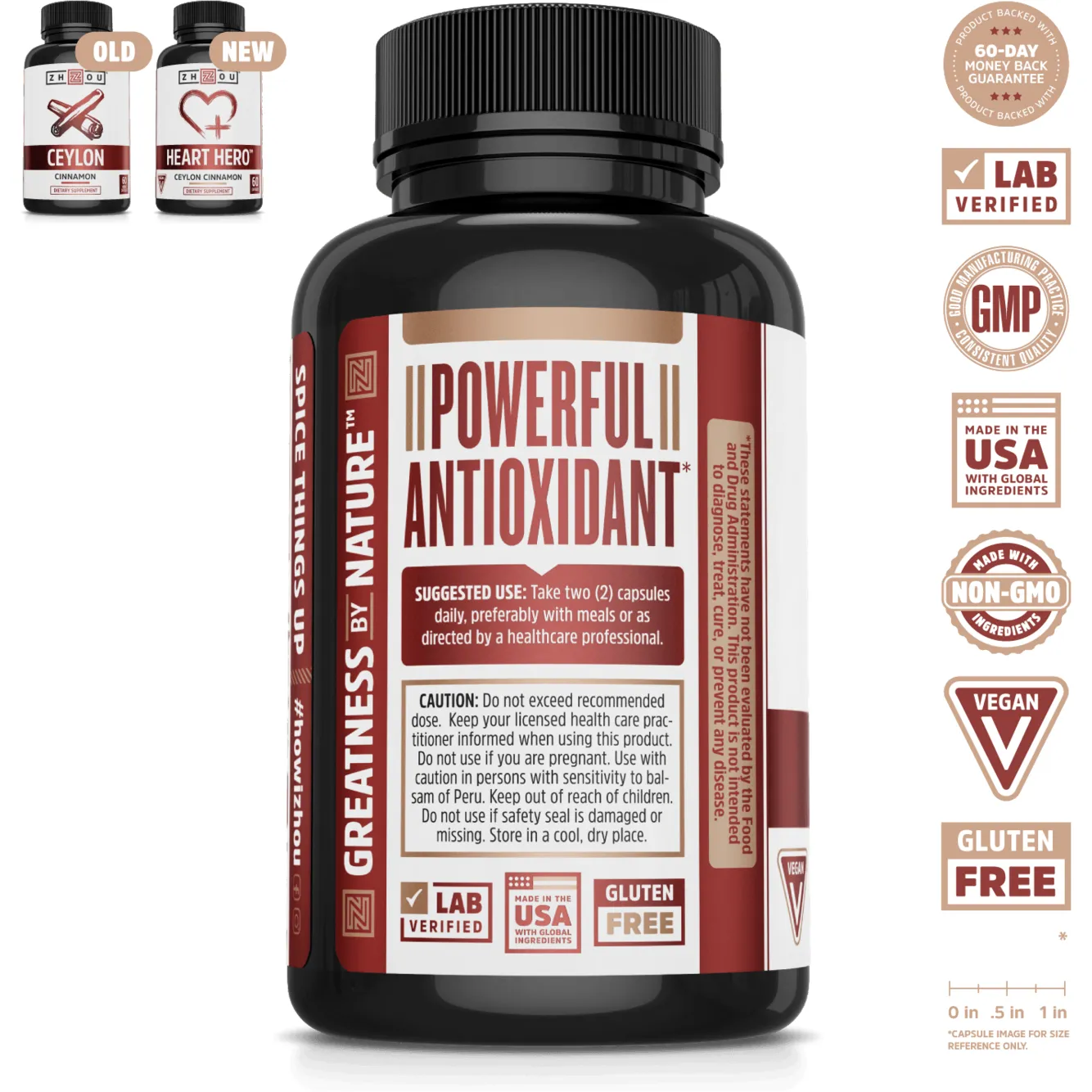 Ceylon Cinnamon 1200mg 60 vegcaps By ZHOU Nutrition