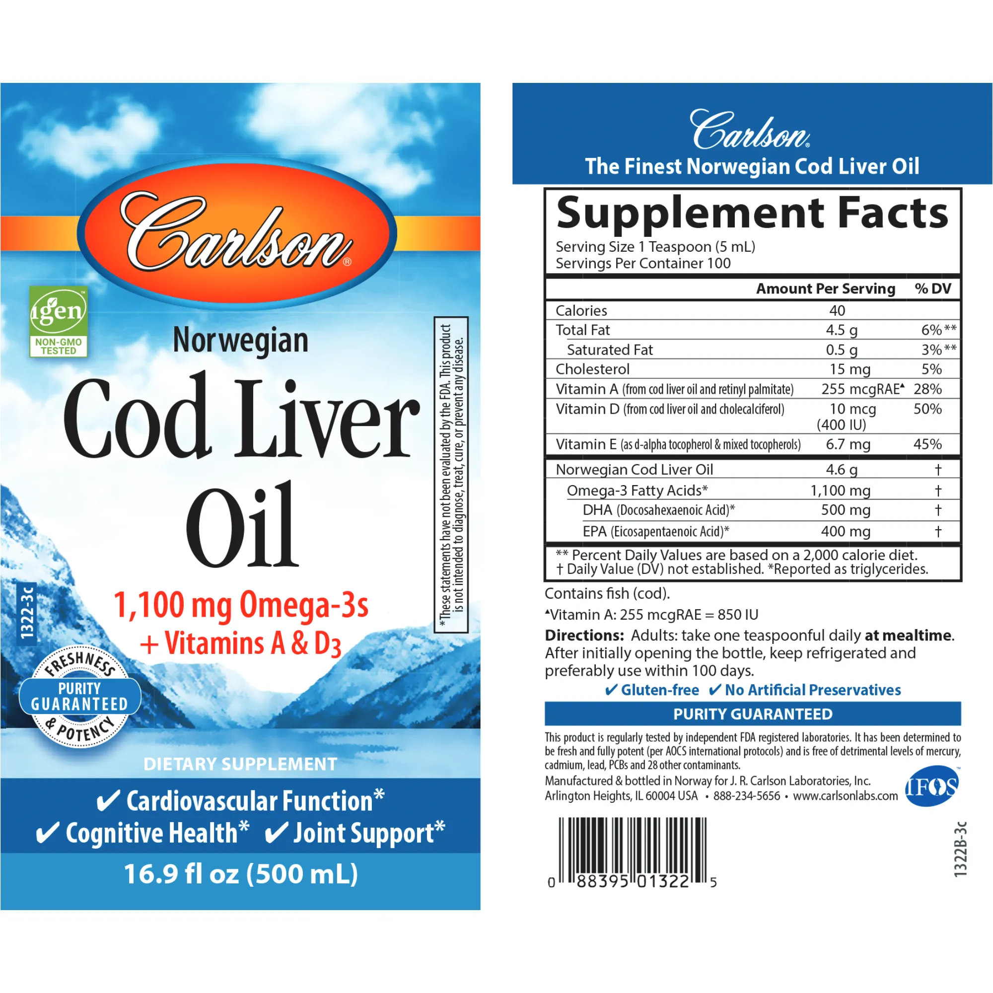 Cod Liver Oil 500 mL by Carlson Labs