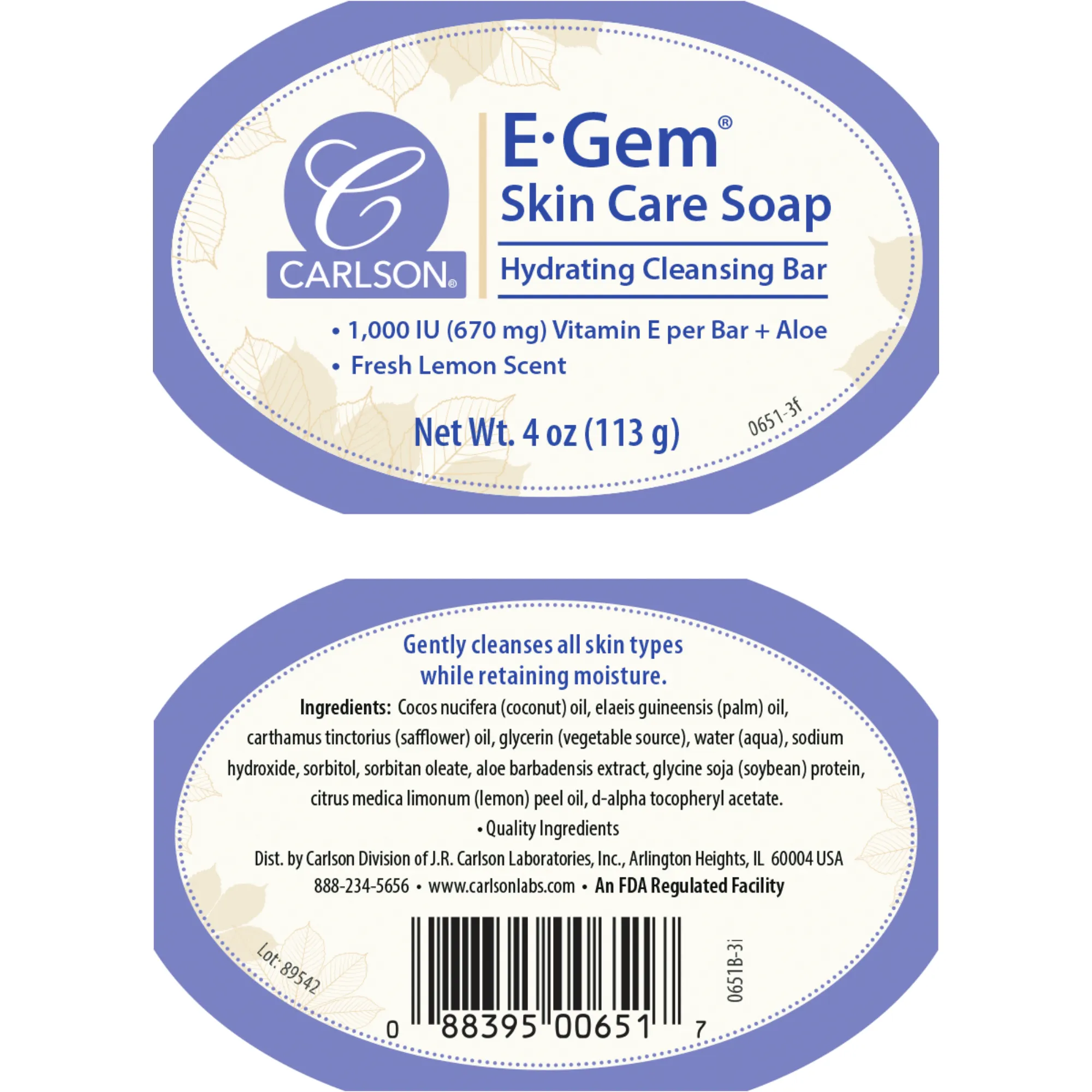 E-Gem Skin Care Soap 1 bar by Carlson Labs