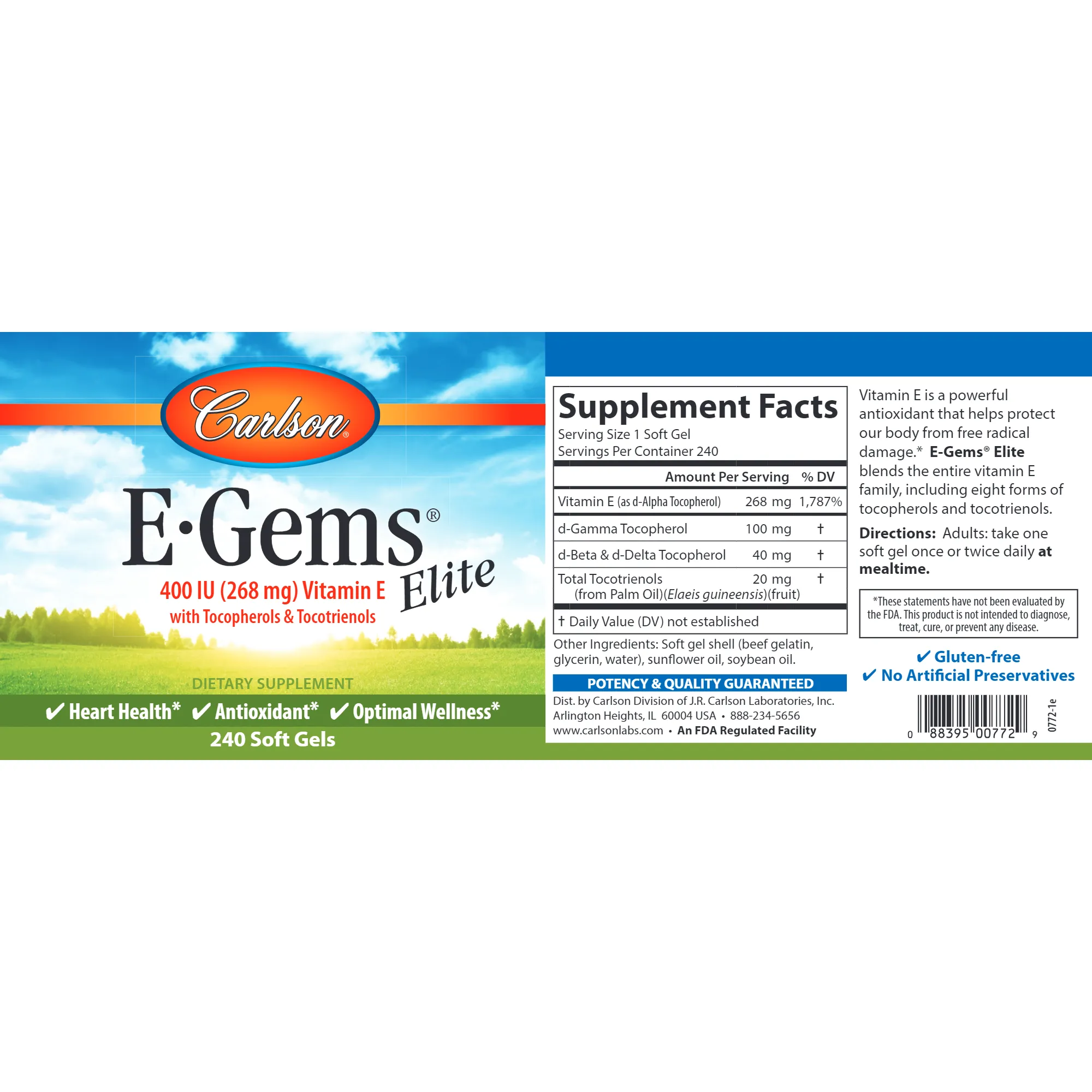 E-Gems Elite 240 gels by Carlson Labs