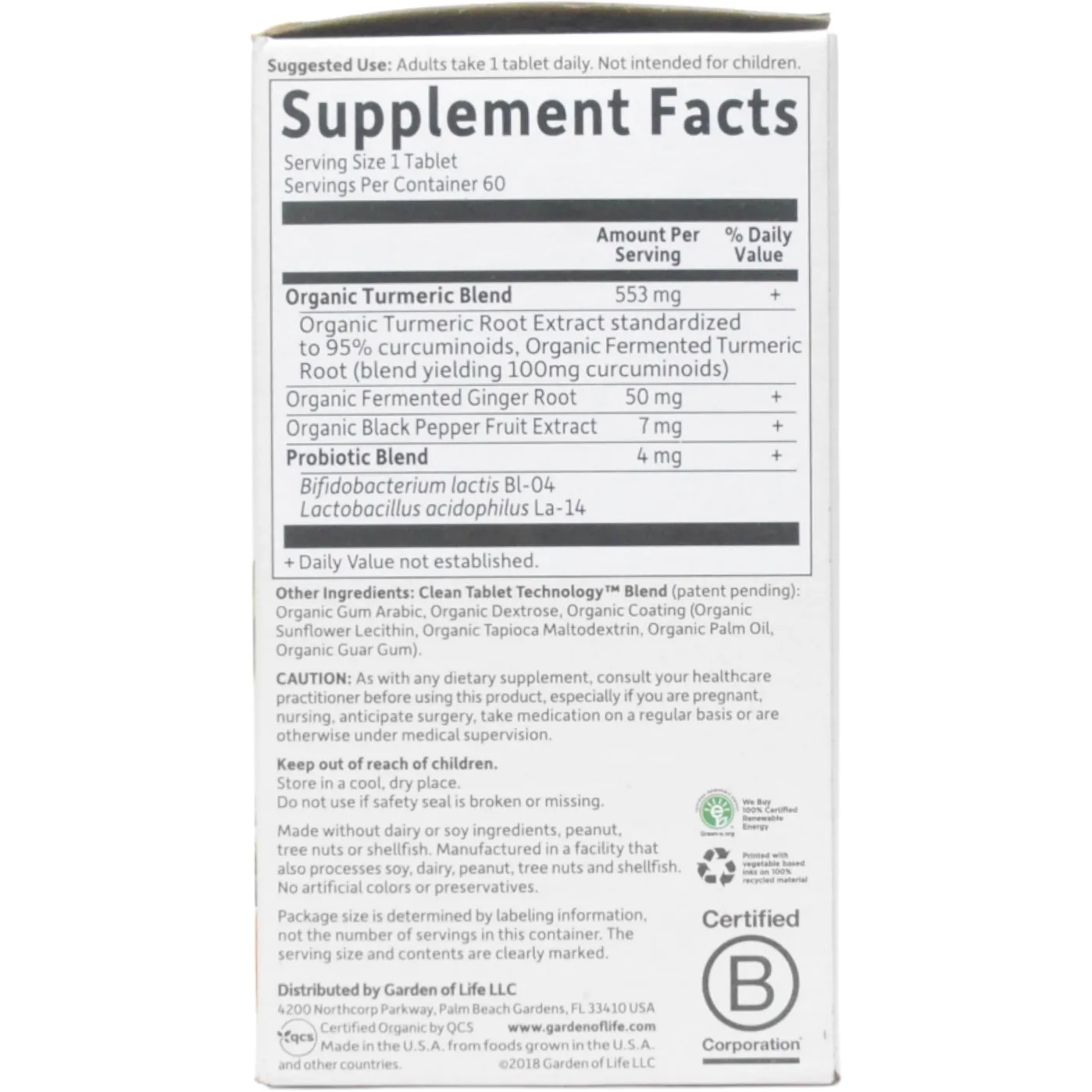 Extra Strength Turmeric Organic 60 vtabs By Garden Of Life