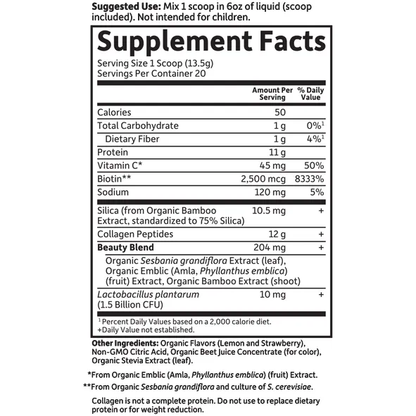 Grass Fed Collagen Beauty Straw Lemonade 9.52 oz by Garden Of Life