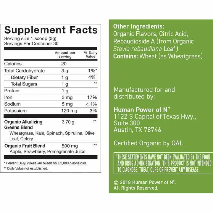 HeartGreens Green Apple 5.29 oz (30 Servings) by HumanN