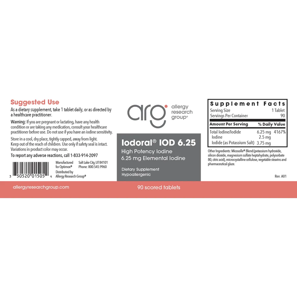 Iodoral 6.25 mg 90 tabs by Allergy Research Group (formerly Optimox)