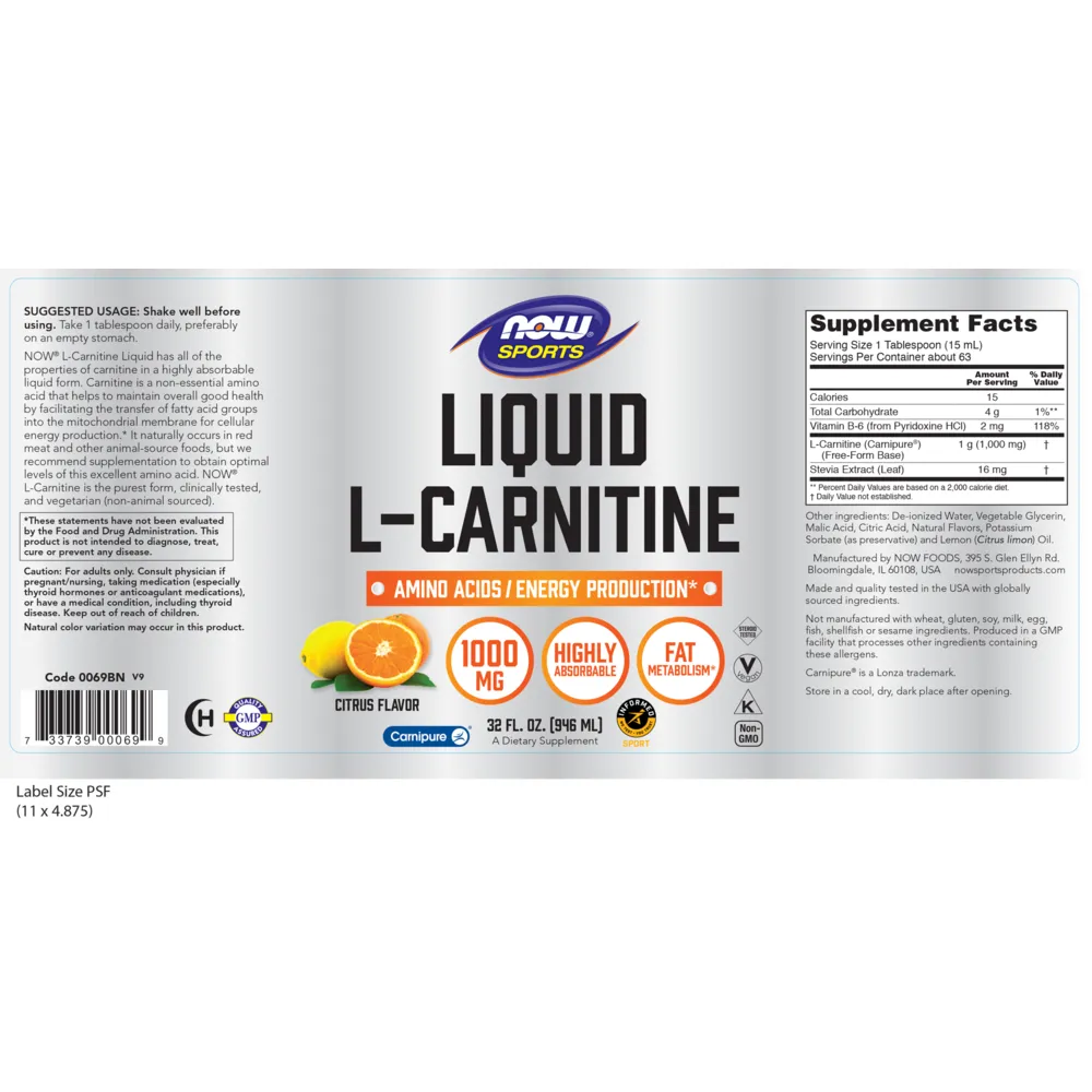 Liquid L-Carnitine 1000 mg Citrus 16 fl oz by NOW