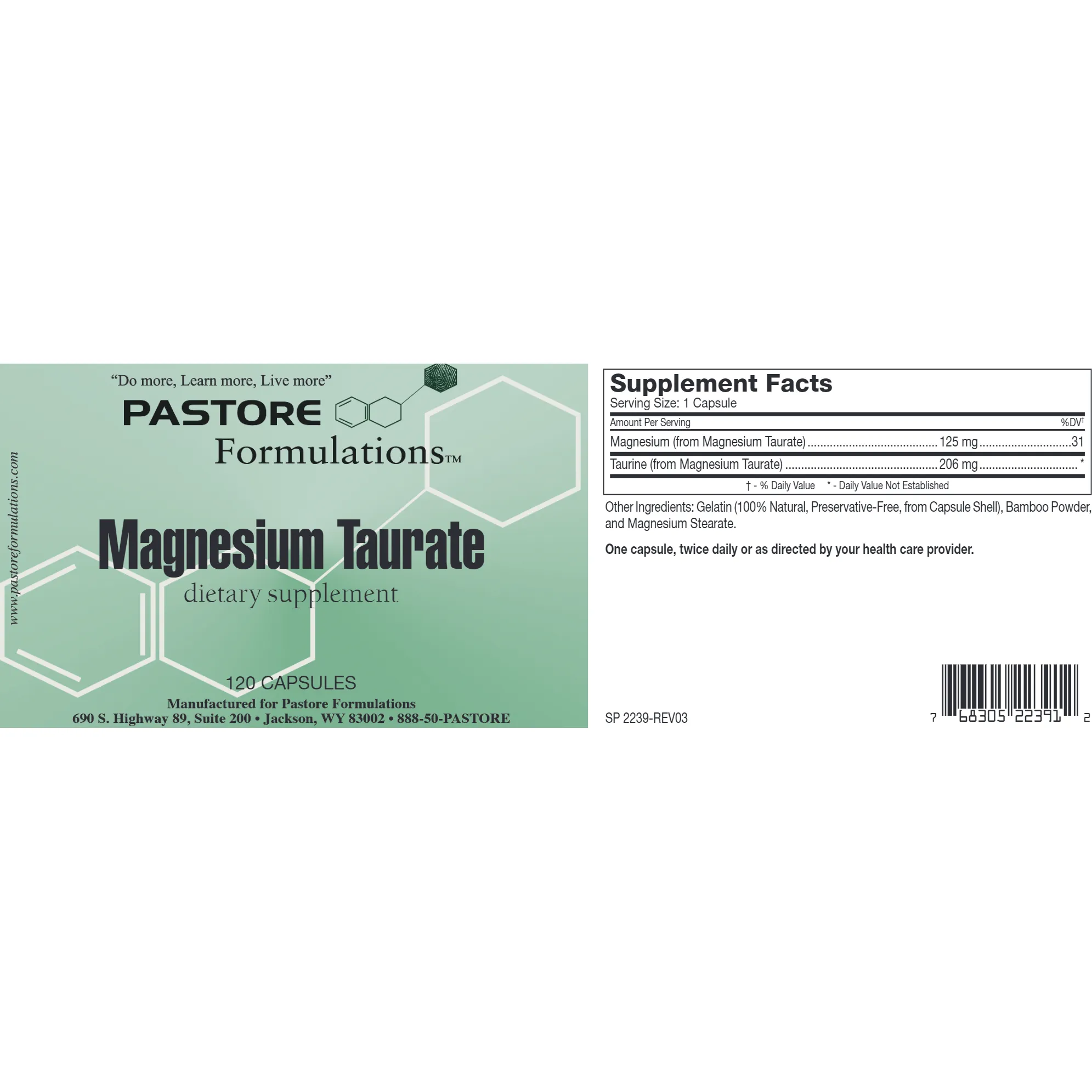 Magnesium Taurate 120 caps by Pastore Formulations