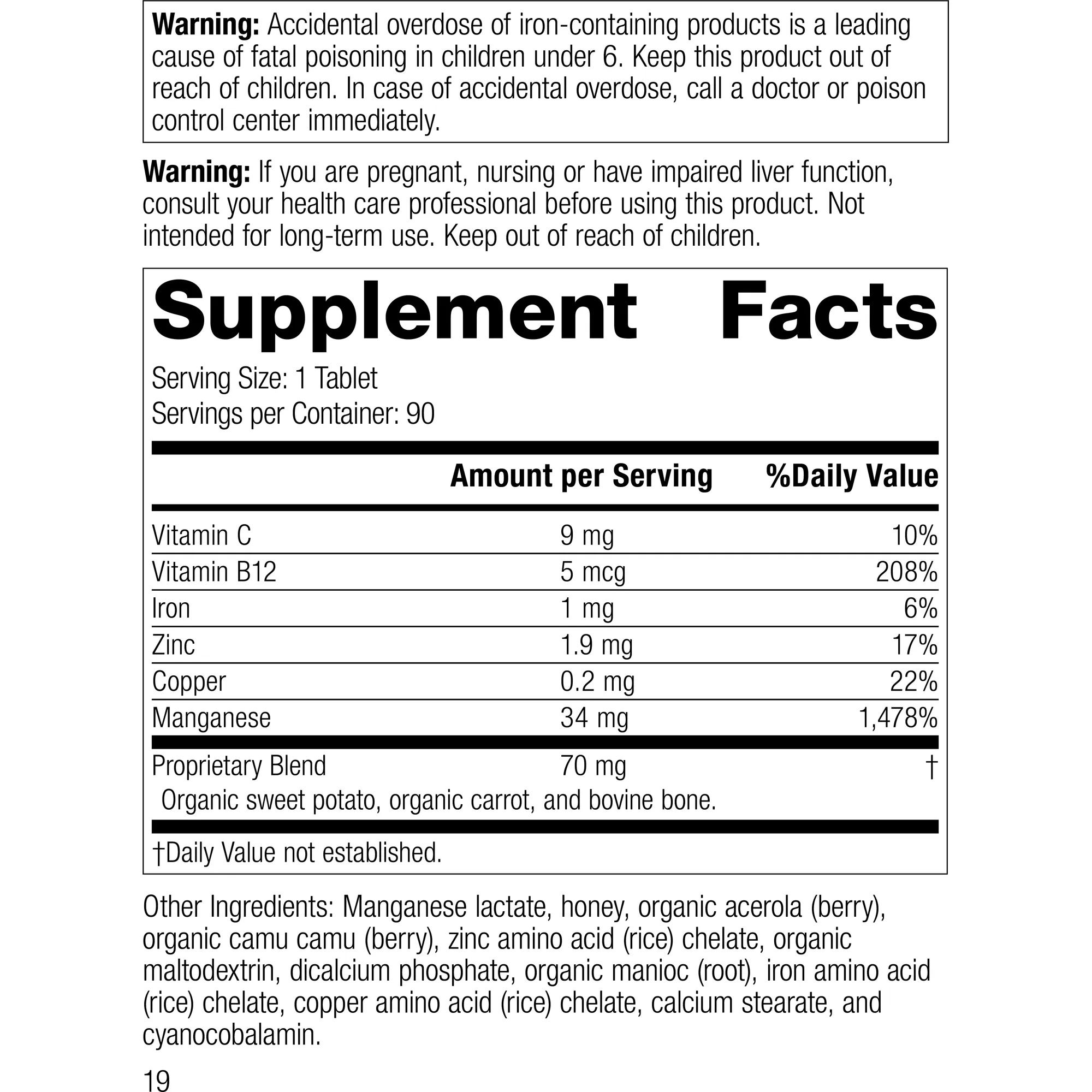 Manganese B12. 90 Tablets