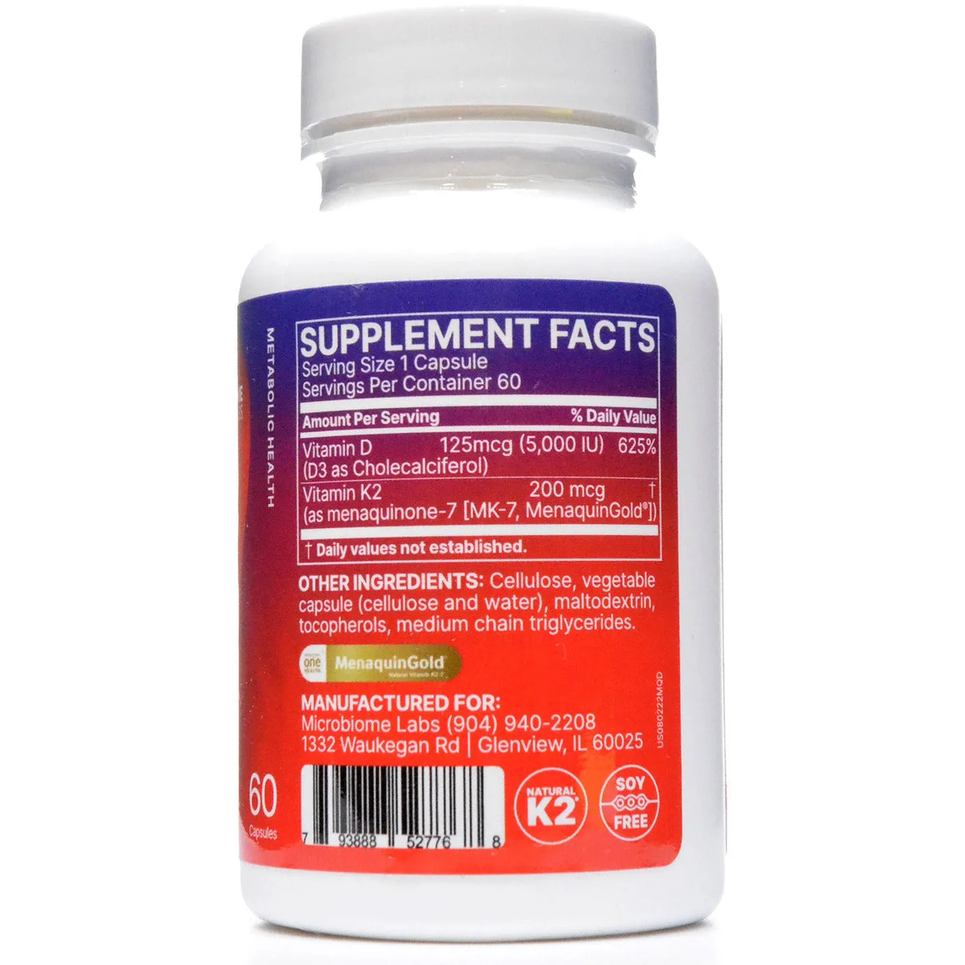 MegaQuin K2 D3 60 capsules by Microbiome Labs