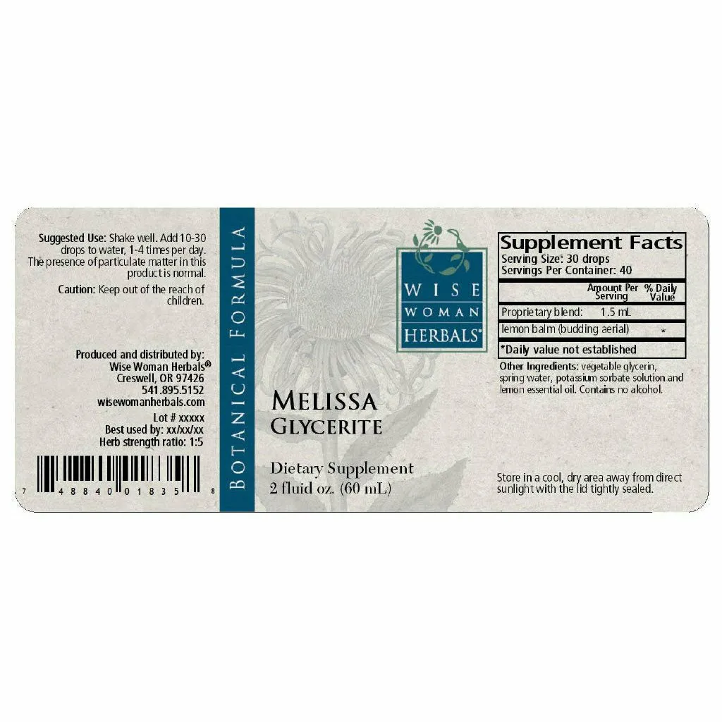 Melissa Glycerite Lemon Balm 2 oz by Wise Woman Herbals