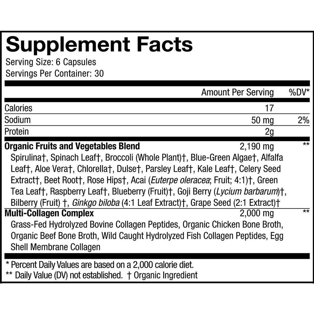 Multi Collagen Raw Greens 180 caps by CodeAge