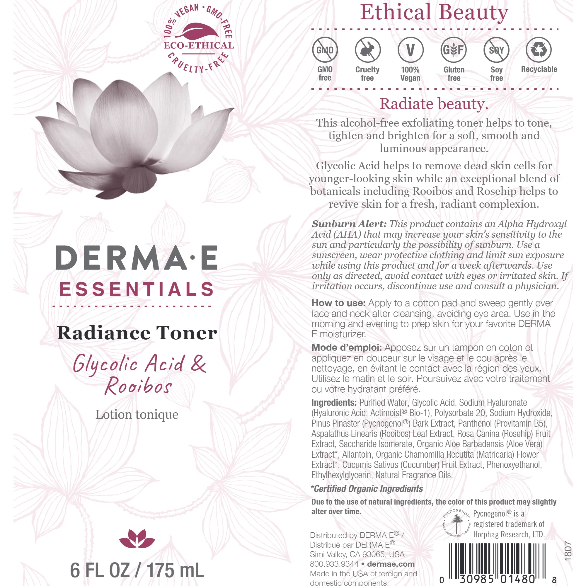 Radiance Toner 6 fl oz by Derma E Natural Bodycare