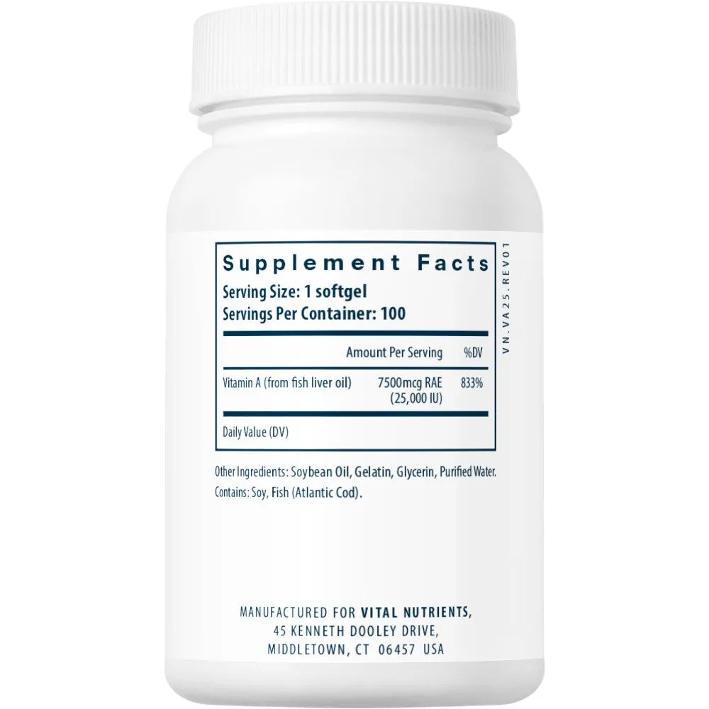 Vitamin A 25.000 IU 100 gels by Vital Nutrients