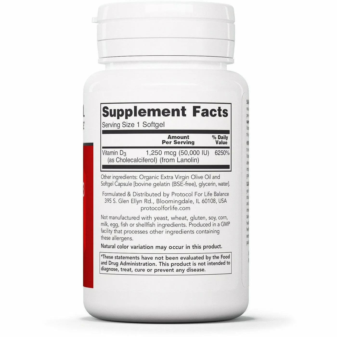 Vitamin D3 50.000 IU 50 softgels by Protocol For Life Balance