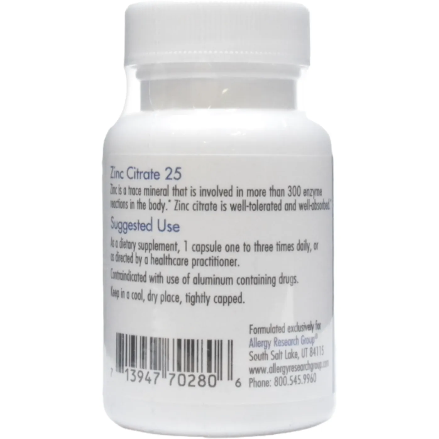 Zinc Citrate 25 mg 60 caps by Allergy Research Group